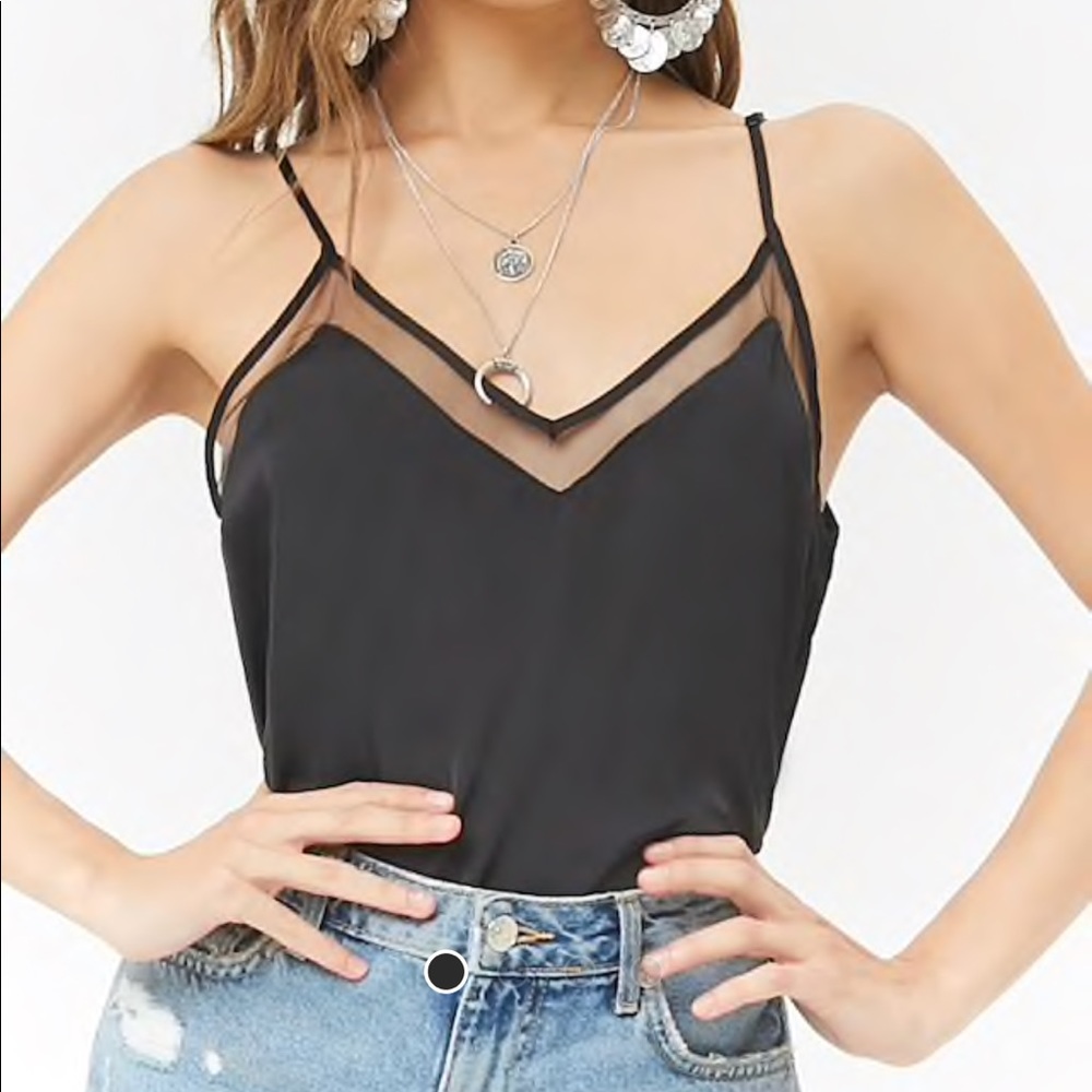 Satin Mesh Cami Black